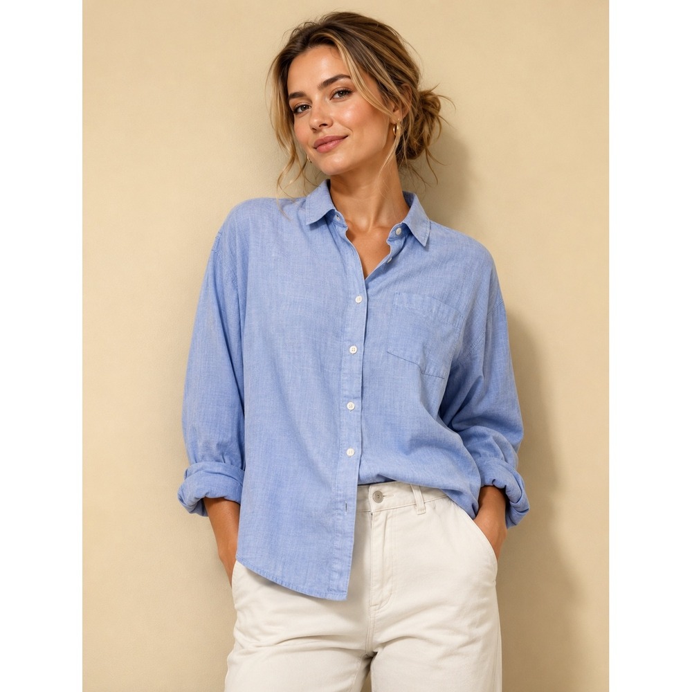 Madewell Cotton Light Blue Cotton Button Down Shirt Large Long Sleeve Coastal